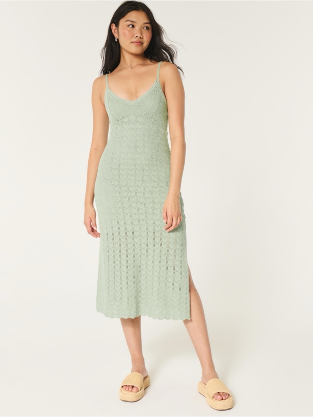 HOLLISTER Crotchet MIDI Dress in Green